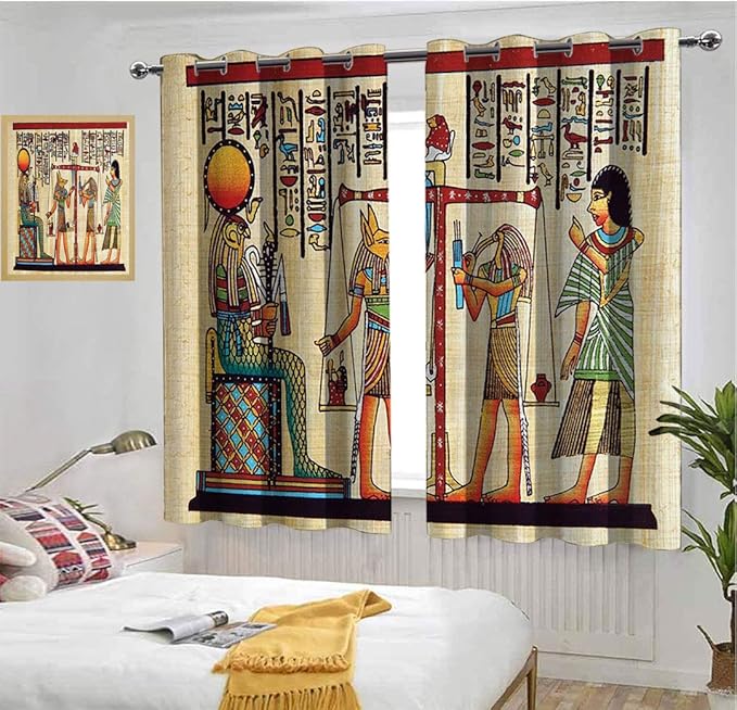 Egyptian Decor Collection Draped Curtains Papyrus with