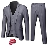 MYS Men's 3 Piece Solid Suit Set, One Button Slim