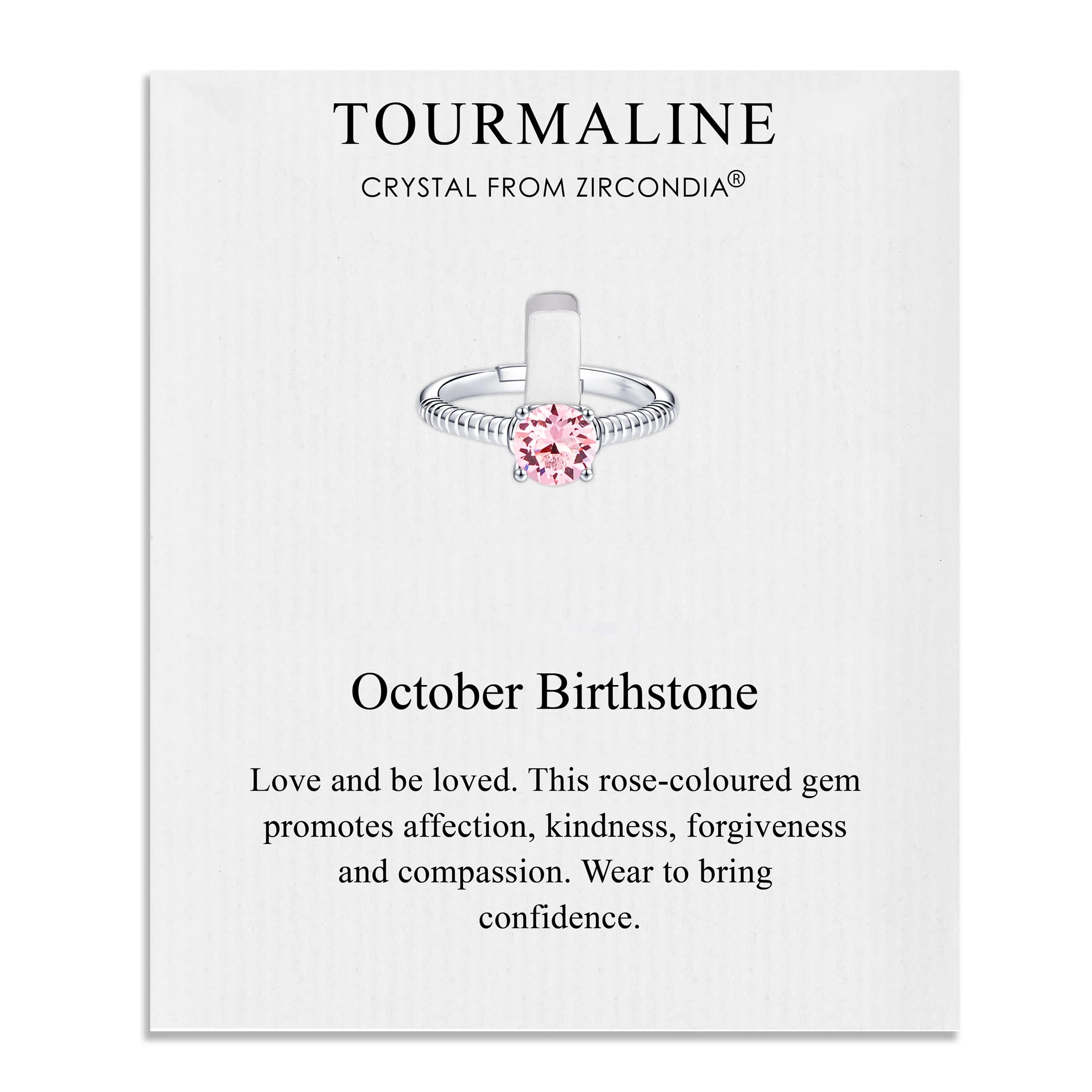 Philip Jones October (Tourmaline) Adjustable Birthstone Ring Created with Zircondia® Crystals