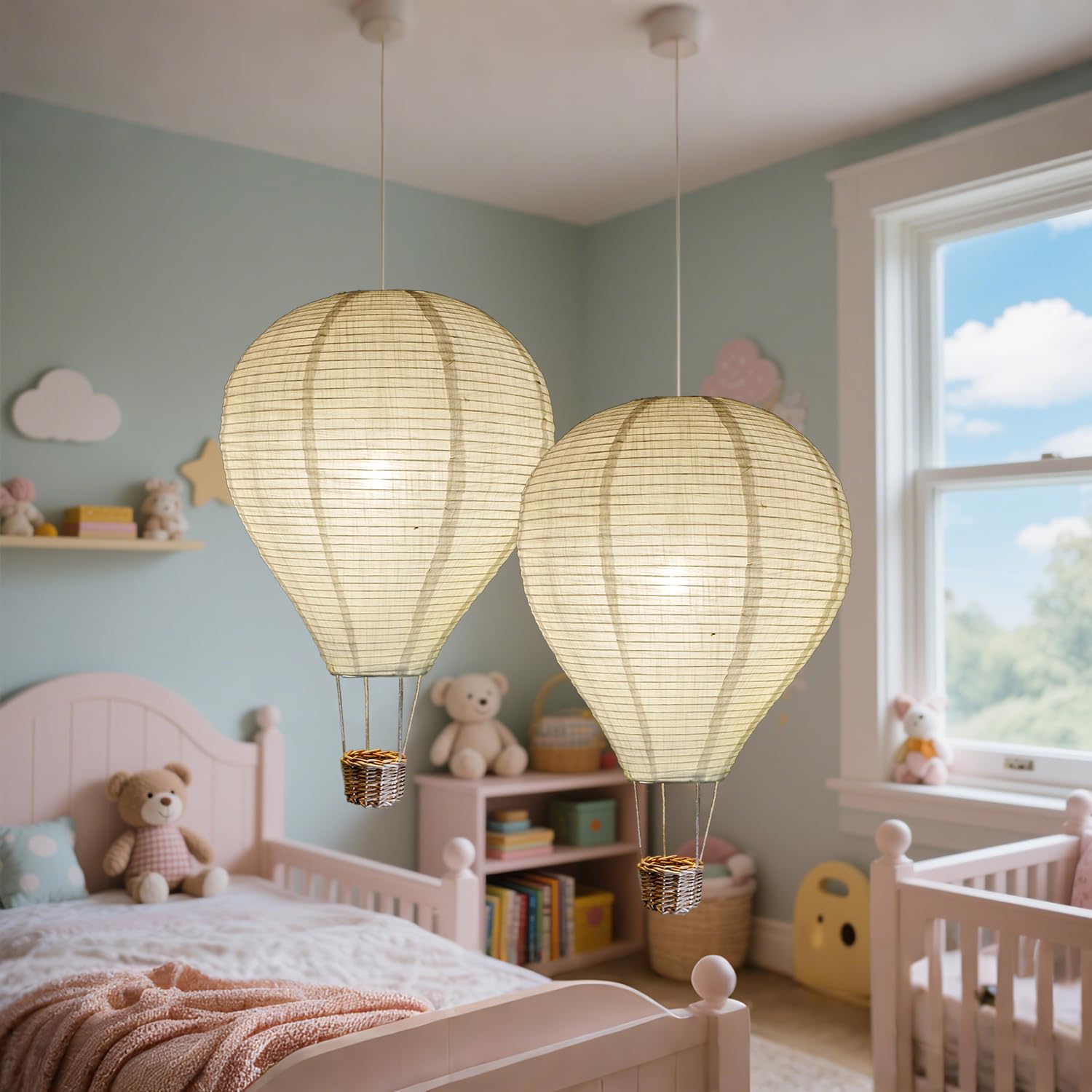 Photo 1 of METHEDEECO 2PCS Hot air balloon lampshade Hanging decor 14inch pendant light shade Gifts for kids Nursery kids living room chandelier new born baby room decor party decoration