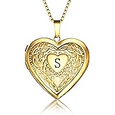 GOKING Love Heart Locket Necklace That Holds Pictures, Initial Alphabet A-Z Photo Lockets