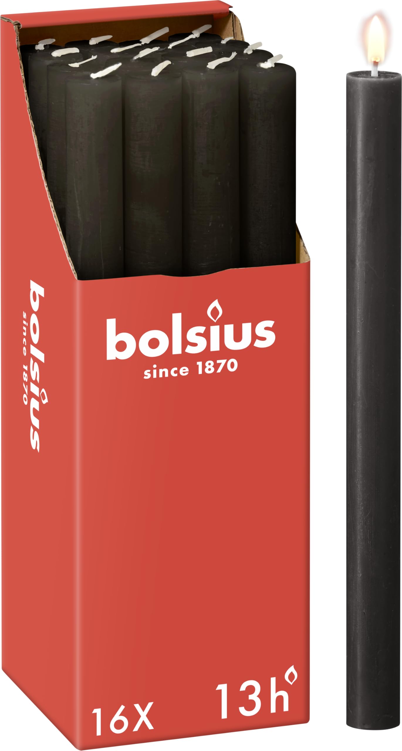 Bolsius Rustic Dinner Candles - Anthracite - Pack of 16 - Long Burning Time of 13 Hours - Household Candle - Interior Decoration - Unscented - Includes Natural Vegan Wax - 27 x 2.3 cm โ image 1