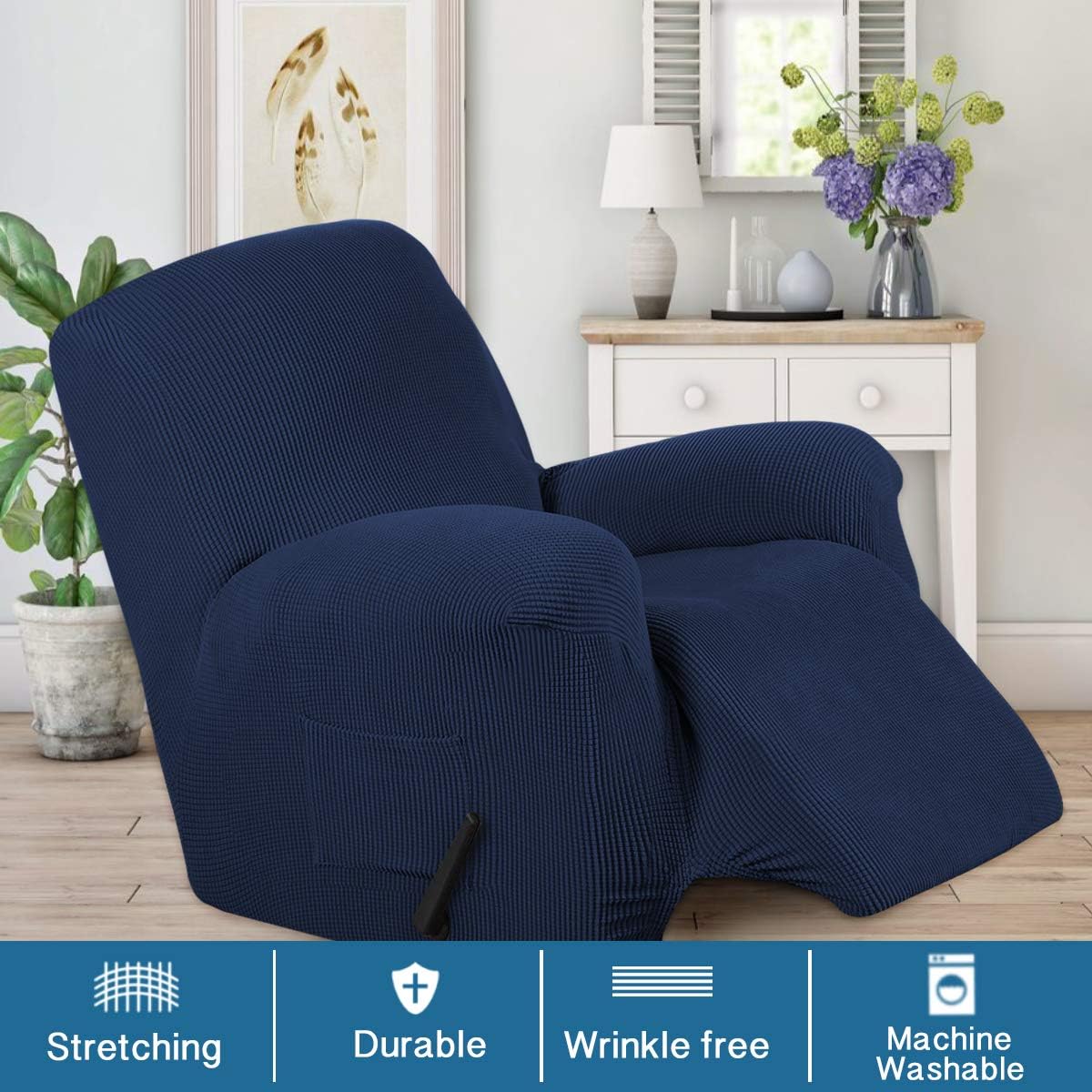 BellaHills Stretch Recliner Cover Recliner Chair Covers for Living Room Recliner Chair Slipcover with Side Pocket - Image 3