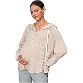 MakeMeChic Women's Maternity Hoodie Drawstring Half Zip Long Sleeve Tops Pregnancy Sweatshirt