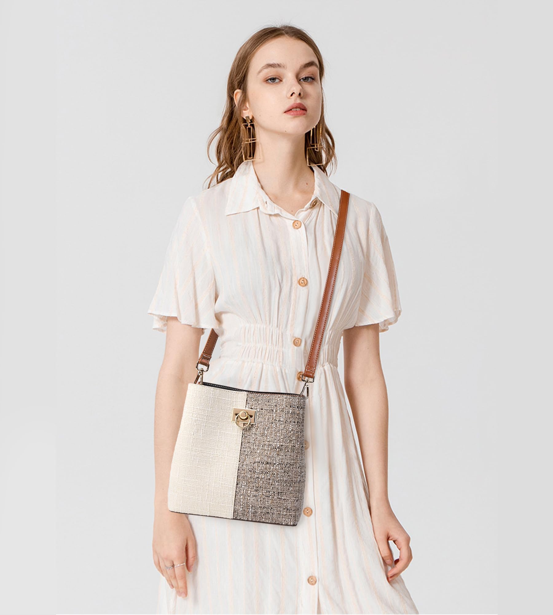 KALIDI FANCY FOREST Kleine Umhängetasche Damen, Leder Crossbody Bag Damen, Stylische Handtasche mit Verstellbarem Gurt,Beige Braun 3