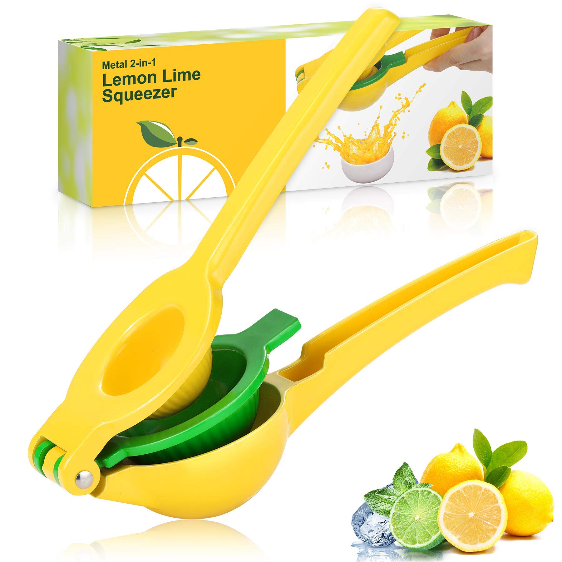 wilbest® Lemon Squeezer Manual, Heavy Duty, 2-In-1 Premium Quality Metal Lemon Orange Lime Citrus Hand Press Juicer, Safe Faster and Effective Fruits Juicing, Robust Design, Easy to Clean (yellow)