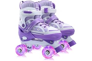 SMOOJOY Kids Roller Skates for Boys Girls Youth, Adjustable Light-Up Canvas Quad Skate for Ages 5-8 & 8-12 Beginners' Outdoor Indoor Sports