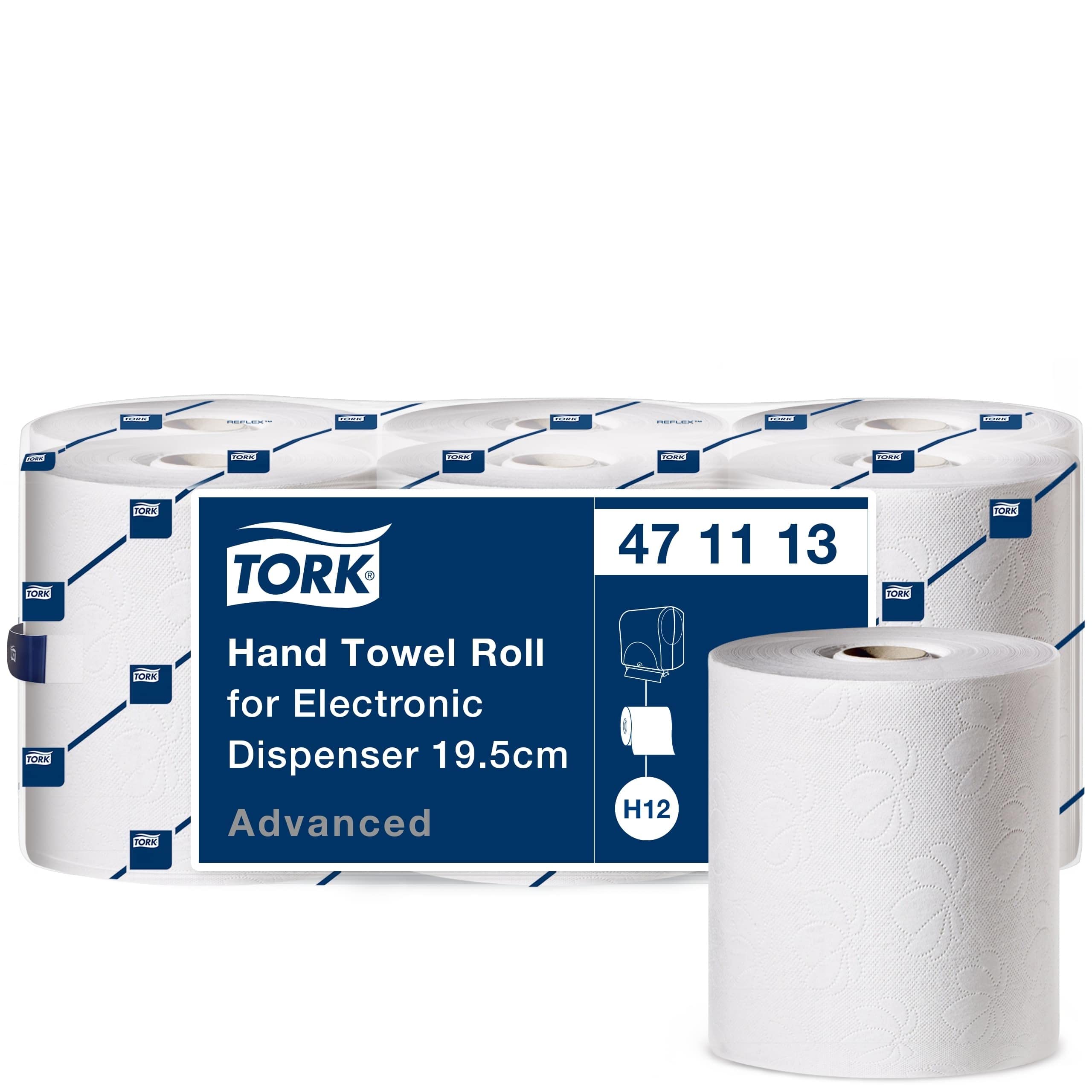 Tork Hand Towels Roll for Sensor Systems 471113 - H12/H13 Advanced Paper Towels for Electronic Roll Towels Dispensers - Absorbent, Tear Resistant, 2-Ply, White - 6 Rolls x 143 m