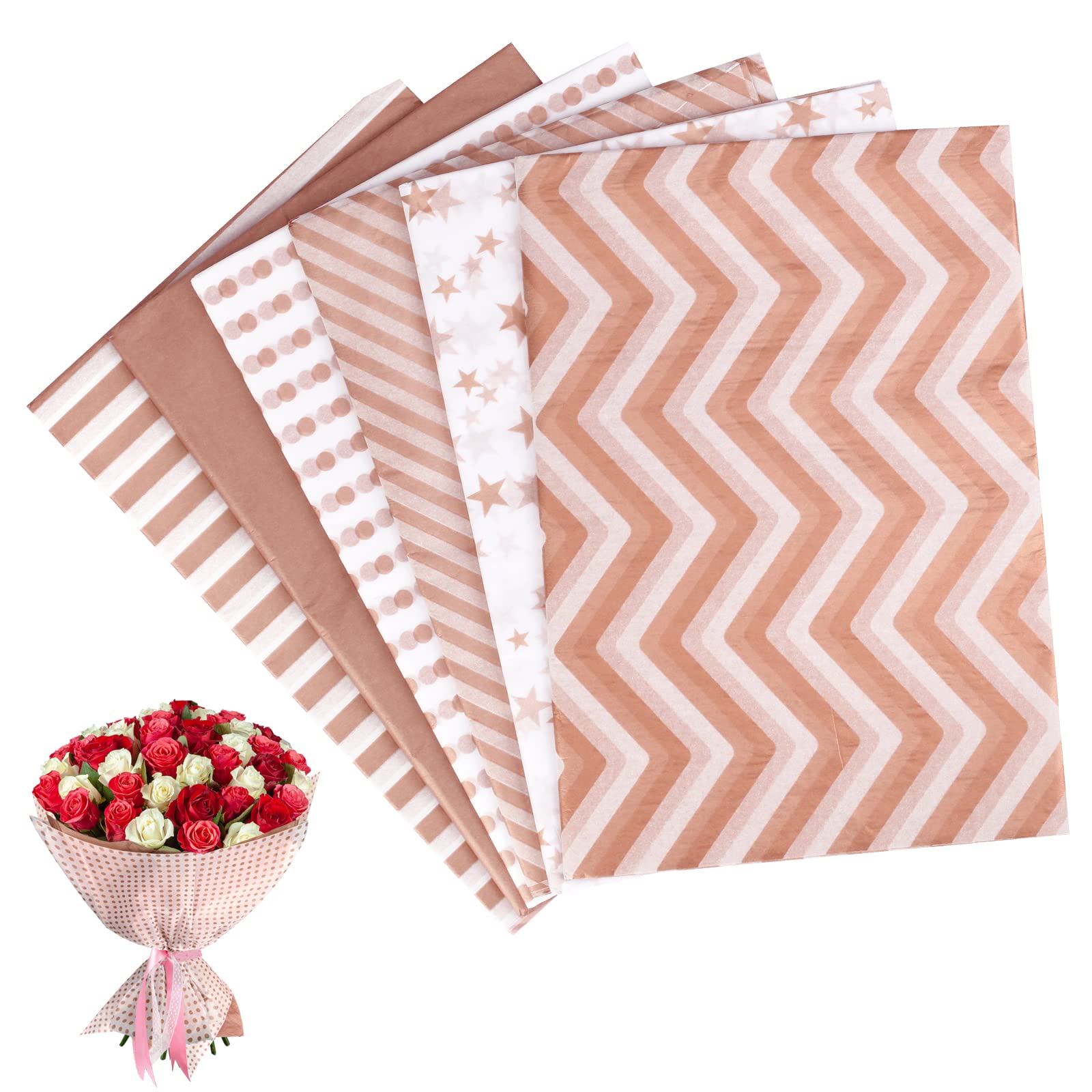 HONMOK 60 Sheets Rose Gold Tissue Paper Gift Wrap Paper Bulk 6 Style Metallic Decorative Paper Art Tissue for DIY Crafts Wedding Baby Shower Birthday Gifts Packing,19.7 x 13.8 inches
