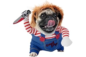 ANNIDO Chucky Dog Costume Halloween Dog Costumes, Deadly Doll Halloween Costume for Dogs, Halloween Cosplay Dog Party Clothes for Small Medium Large Dogs