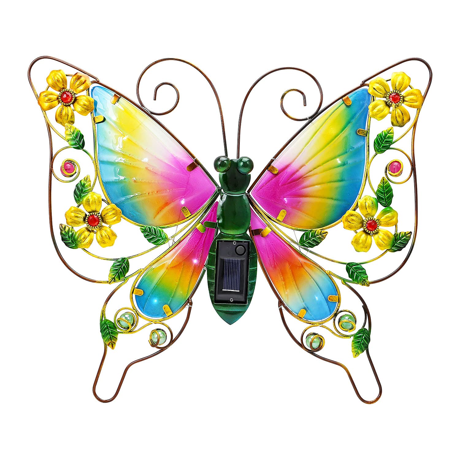 Taylor & Brown Large Solar Powered Metal Colourful Butterfly Wall Art Light with 14 LED's Outdoor Patio Garden Ornament Home Decoration Fence Shed Decor