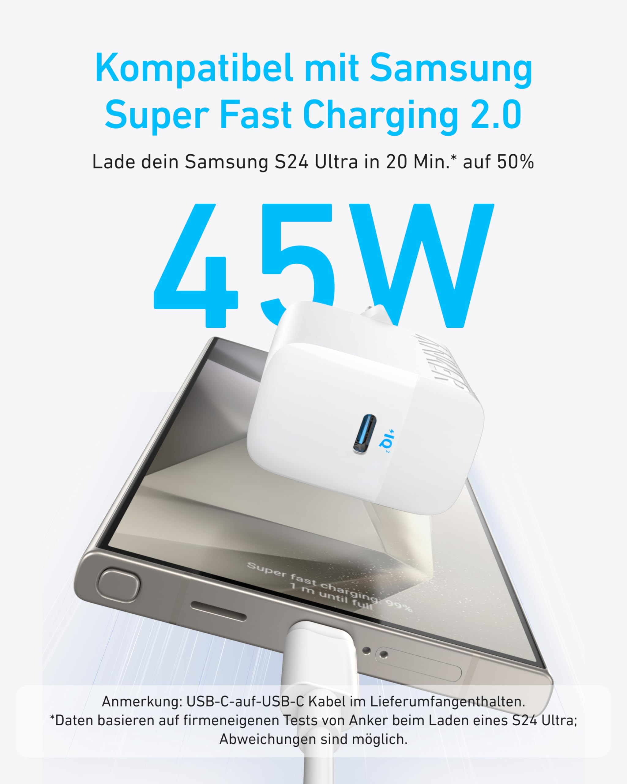 Anker 45W USB C Ladegerät, iPad Ladegerät, PPS-Schnellladen Netzteil für Samsung Galaxy S24 Ultra/S24/S23+/S23/S22/Note20, iPhone 17/Pro/Pro Max/iPhone Air/16/15, Pixel (1x 1,5m Kabel inkl.) 2