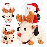 Gfilay Singing Dancing Walking Reindeer Plush and Santa Claus,Baby's Rudolph The Red Nose Reindeer Plush Toy