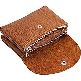 JSBWSFA Genuine Leather Mini Change Wallet, Multifunction Zipper Pocket Key Credit Card Headset Lipstick Organizer (Brown)