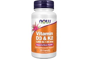 NOW FOODS NOW Supplements, Vitamin D-3 & K-2, 1,000 IU/45 mcg,Plus Cardiovascular Support*, Supports Bone Health*, 120 veg Capsules