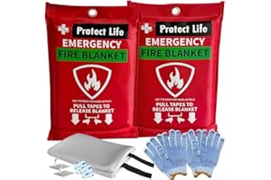 Protect Life Saving Emergency Fire Blankets 2 Pack - 40"x40", Fiberglass Fire Blanket for Home & Kitchen - Fire Suppression or Retardant Tarp - Fire Safety Kit for Car or Camping