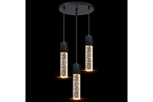 SEENMING HOUSE Mini Integrated Hanging Crystal Kitchen Island Modern Concise Pendant Ceiling Light Fixture,for Kitchen Island Dining Room Bedroom Hallway (Black, 3 Light)