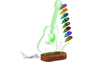 Alyoen Light Up Guitar Pick Holder for 8 Picks Storage, 7 Color Options Acrylic Guitar Headstock Shaped Pick Holder with Wooden Base and Display, Guitar Accessories Gift for Guitar Players Guitarists