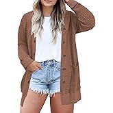 Eytino Womens Plus Size Cardigans Casual Long Sleeve Waffle Knit Front Button Tops(1X-5X)