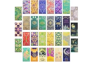 30 Pcs Eid Mubarak Money Envelopes 6.6x3.5 Inch Eid Gifts Cards Holders Assorted Styles Ramadan Pocket Envelope for Money for