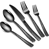 20-Piece Silverware Set, Black Hammered Stainless Steel Flatware for 4, Food-Grade Tableware, Including Fork, Knife, Spoon Set, Home Kitchen Cutlery, Dishwasher Safe