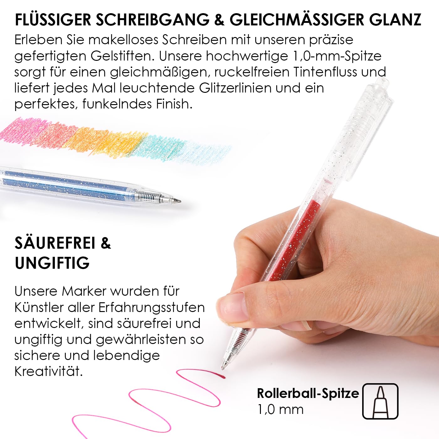 Grabie Glitzer Gelstifte, 18 Farben, metallisch leuchtende Glitzer stifte zum Ausmalen, einziehbare kugelschreiber für Erwachsene, farbige stifte für Zeichnungen 3