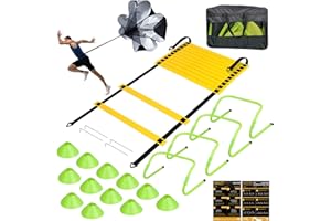 Eazy2hD Speed Agility Training Set- Agility Ladder,12 Cones, 4 Adjustable Hurdles,Parachute, Exercise Workout Equipment Boost Fitness & Increase Quick Footwork