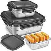 3 Pack Stainless Steel Sandwich Containers with Leak-Proof Lids, BPA-Free Airtight Metal Food Storage Boxes for Lunch, Snacks, Meal Prep – Reusable, Stackable, Dishwasher & Freezer Safe(Black)