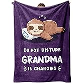 Funny Valentines Day Gifts for Grandma, Grandmas Birthday Gift from Grandkids, Grandma is Charging Sloth Blanket, Grandmas Gifts for Mothers Day Christmas, Soft Sloth Blanket for Grandmother 60" x 50"