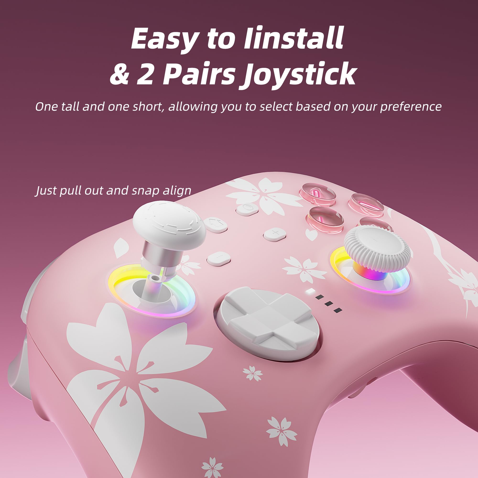 Mytrix Wireless Pro Controller with Charging Dock, Controllers for Nintendo Switch/PC/Steam/iPad/Mac/Tablet/Laptop, with RGB Light/Macro Keys/Turbo Button/4 Joystick Replacements, Sakura Pink