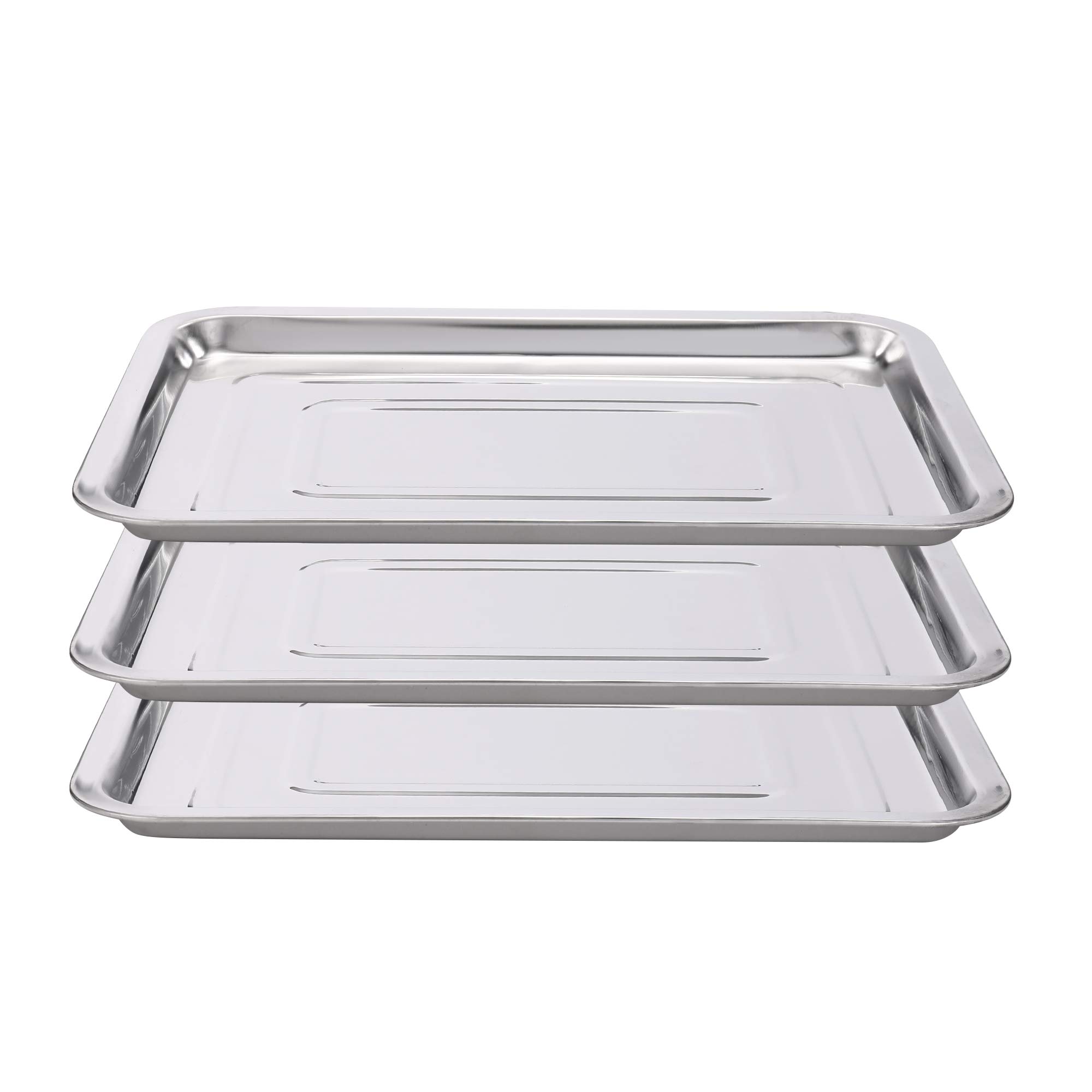 Baking Cookie Sheet Set of 3,Stainless Steel Baking Sheets Pan Oven Tray,3 Pack Tattoo Stainless Steel Trays 13 1/2" x 10" Dental Body Piercing Instrument Tray,Stainless Steel Baking Tray Pan