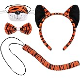 XEPST Animal Tiger Costume Set, Tiger Ears and Tail Set with Ears Headband Tail Nose Bowtie for Animal Costume Cosplay Birthday Party Halloween Fancy Dress Party Supplies, B