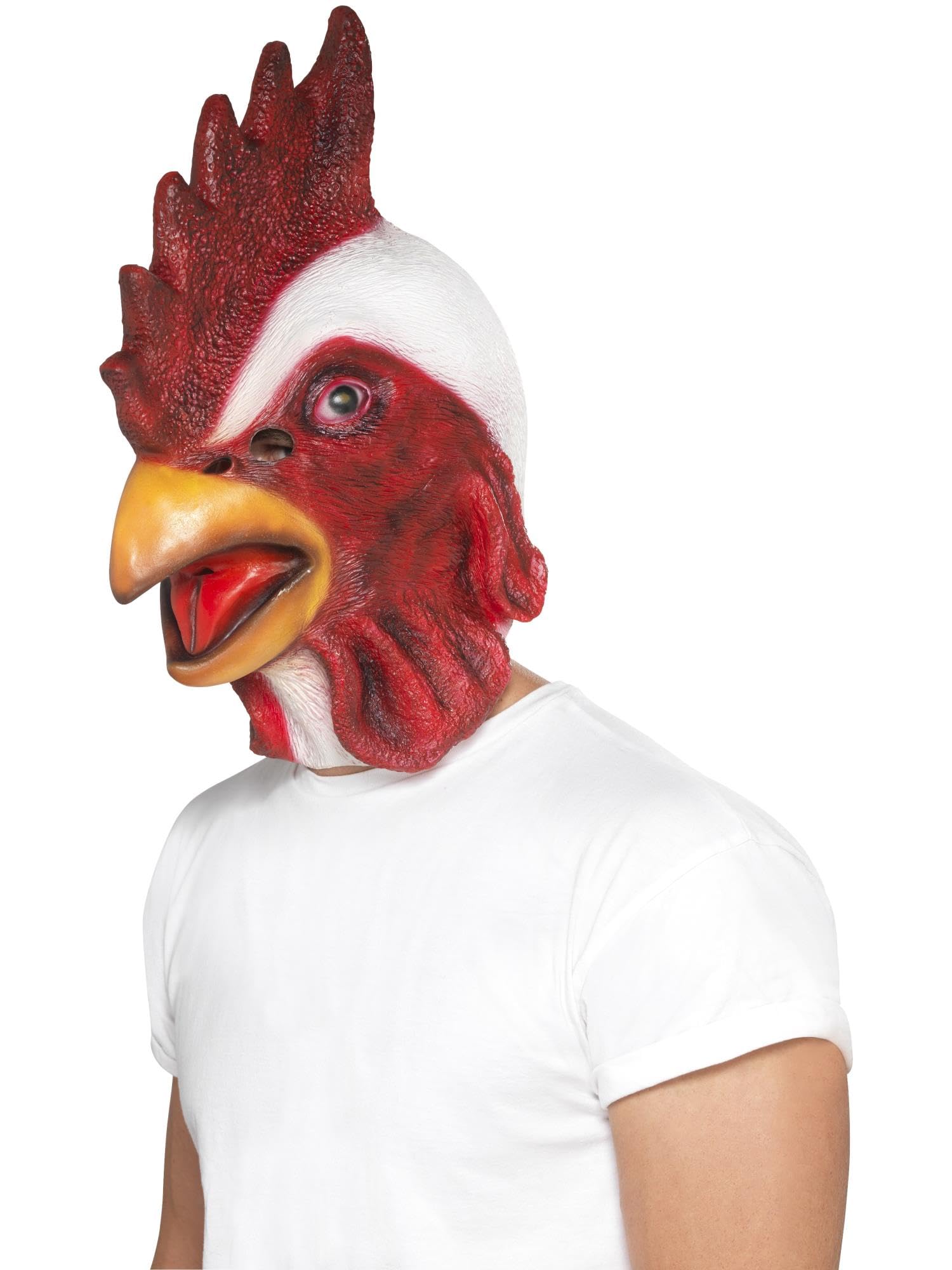 Smiffys Chicken Mask, White Full Overhead, Latex, Party Animals Fancy Dress, Animal Dress Up Masks