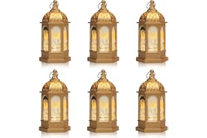 ABTOLS 6 Pieces Ramadan Lantern Decoration，Mini LED Eid Mubarak Moon Lamp Ramadan Hanging Candle Lantern Gold Islamic Muslim Light Lantern for Home Tabletop Decor Creative Party Supplies