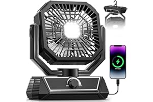 MERIIED Portable Camping Fan with 20000mAh Rechargeable Battery, USB-C Battery Powered Fan for Indoor Outdoor Use, Ultra Quiet Battery Operated fan for Travel, Tent, Beach, Picnic, BBQ, Desk, Home