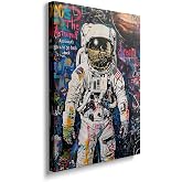 Ypxzzj Banksy Framed Graffiti Astronaut Canvas Wall Art Spaceman Posters Prints Pictures Wall Decor Modern Abstract Street Graffiti Painting Artwork for Living Room Home Decor Ready to Hang