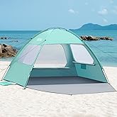 OutdoorMaster Beach Tent for 3/4/6/8 Person - Easy Setup Sun Shade Shelter, Portable Beach Shade Sun Canopy with UPF 50+ UV Protection, Removable Skylight Family Size - 3 Person ICY Blue