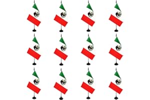 Rotenl Mexico Desk Flag, 12 Pack Mexican Table Office Flag with Black Solid Pole and Stand Base, International Country Flag, Festival Celebration, Classroom Meeting Desktop Decor (Mexico)