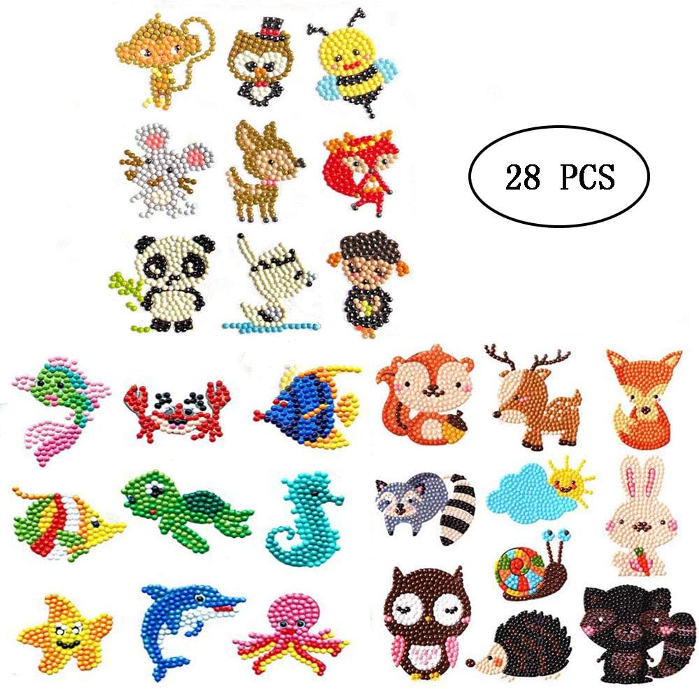 TSAOYA 28 Pieces DIY 5D Diamond Painting Kits Stickers for Kids and Adult Beginners, Easy to DIY Animal Decorate More Places