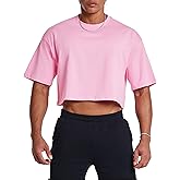 Ouber Men's Short Sleeve Crew Crop T Shirts Cotton Muscle Bodybuilding Shirts