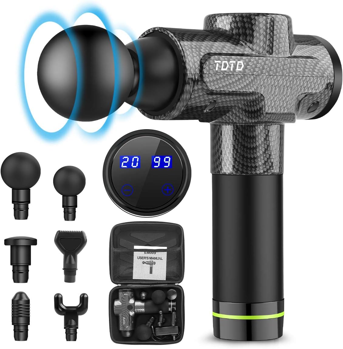 Muscle Massage Gun, TDTD Deep Tissue Percussion Massager with 20 Speeds Handheld Electric Back Massage for Neck Pain Relief, 6 Heads Included: Health & Personal Care