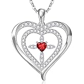 RIVIKO 925 Sterling Silver Cross Birthstone Necklace for Women,Love Heart Pendant Necklaces Trendy,Valentines Day Gifts for Her,Anniversary Jewelry Birthday Gifts for Women Wife Mother Friend