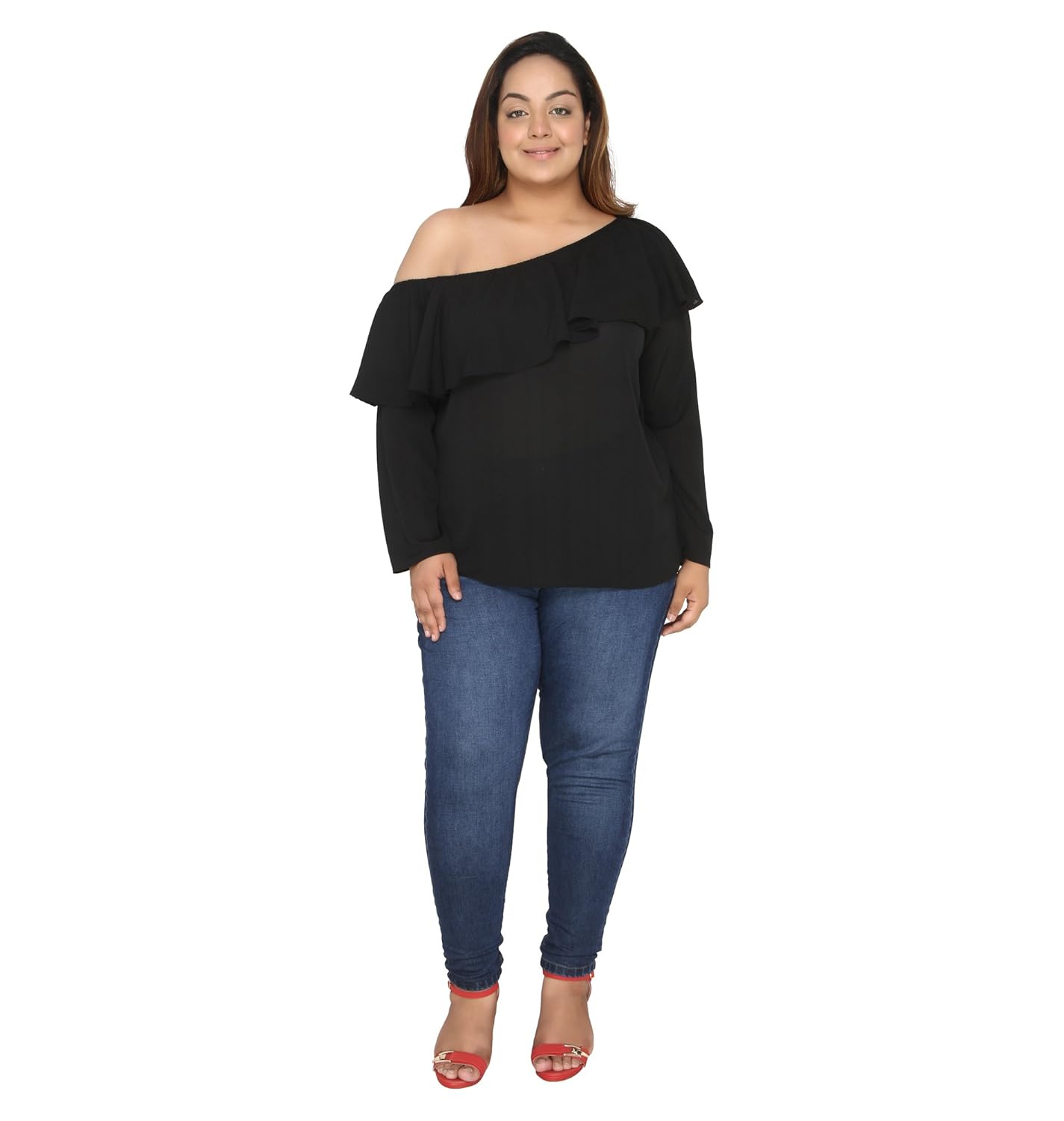 Buy Calae Black Polyester OneShoulder Full Sleeves Regular Tops for