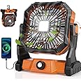 GIPAOE Personal Fan Camping rechargeable, 20000mAh Battery powered fan with LED Lantern,270°Head Rotation, Small Table/USB Desk Fan Portable with Hanging Hook for Travel Camping Tent Office, Orange