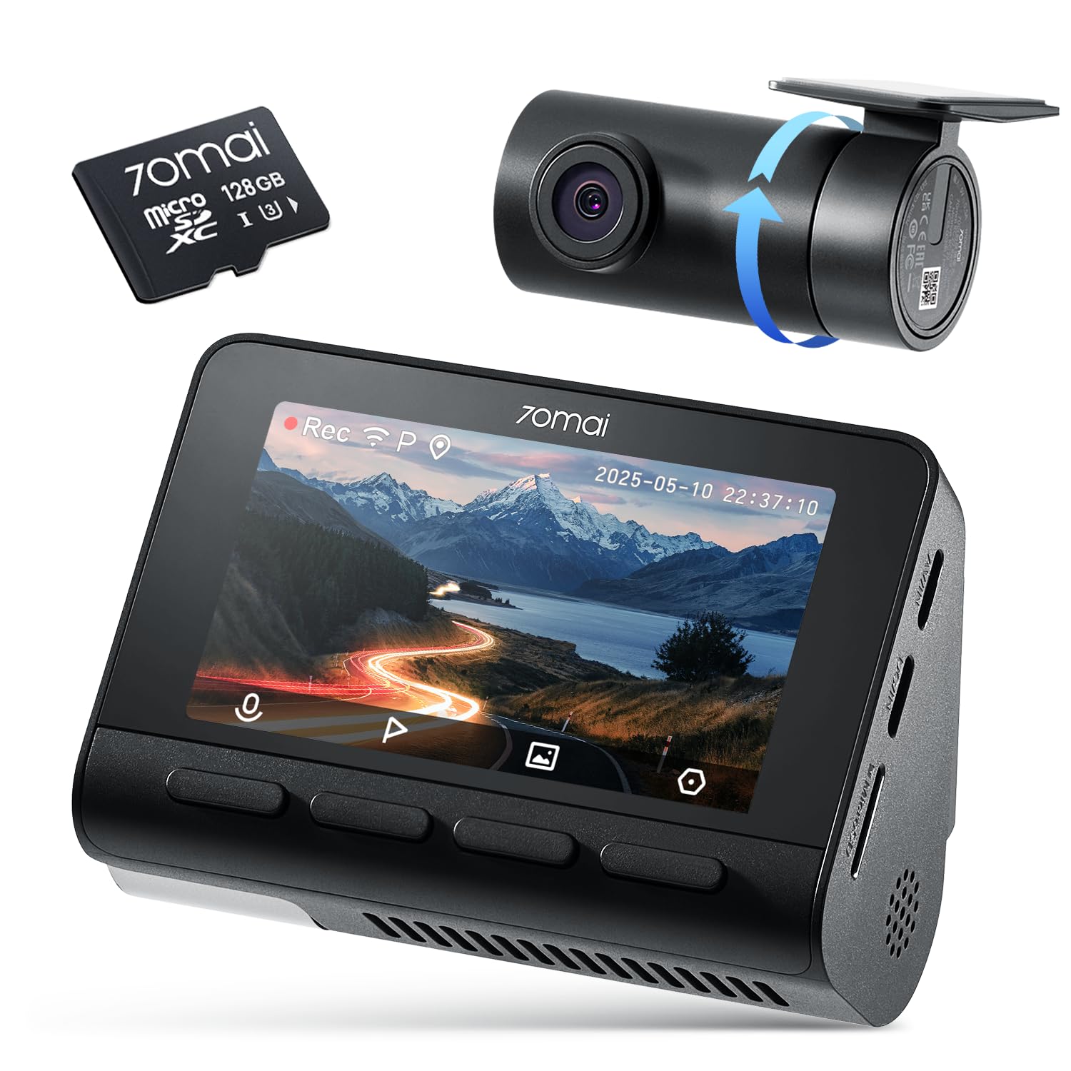 【800万画素超強暗視+128GB SDカード付属】 70mai Dash Cam 4K A800SE ドライブレコーダー HDR搭載 F1.55 超広角 超強暗視 3インチ液晶画面 GPS ADAS安全運転支援 常時録画 衝撃録画 駐車監視 スマホ連携 パソコンと接続可能 技適認証済 全国LED信号対応ノイズ対策済 日本語取扱書 SDカード付属(128GB) (A800SE前後)商品画像
