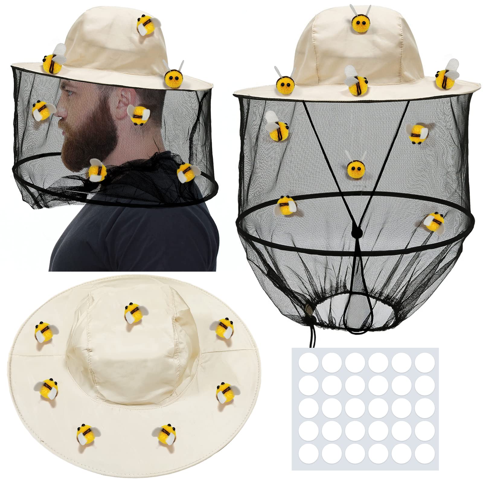 Photo 1 of (missing stickers) DTESL 47 Pcs Beekeeper Set,Including 2 Pcs Bee Hat and Veil, 15 Pcs Hairball Bee and 30 Pcs