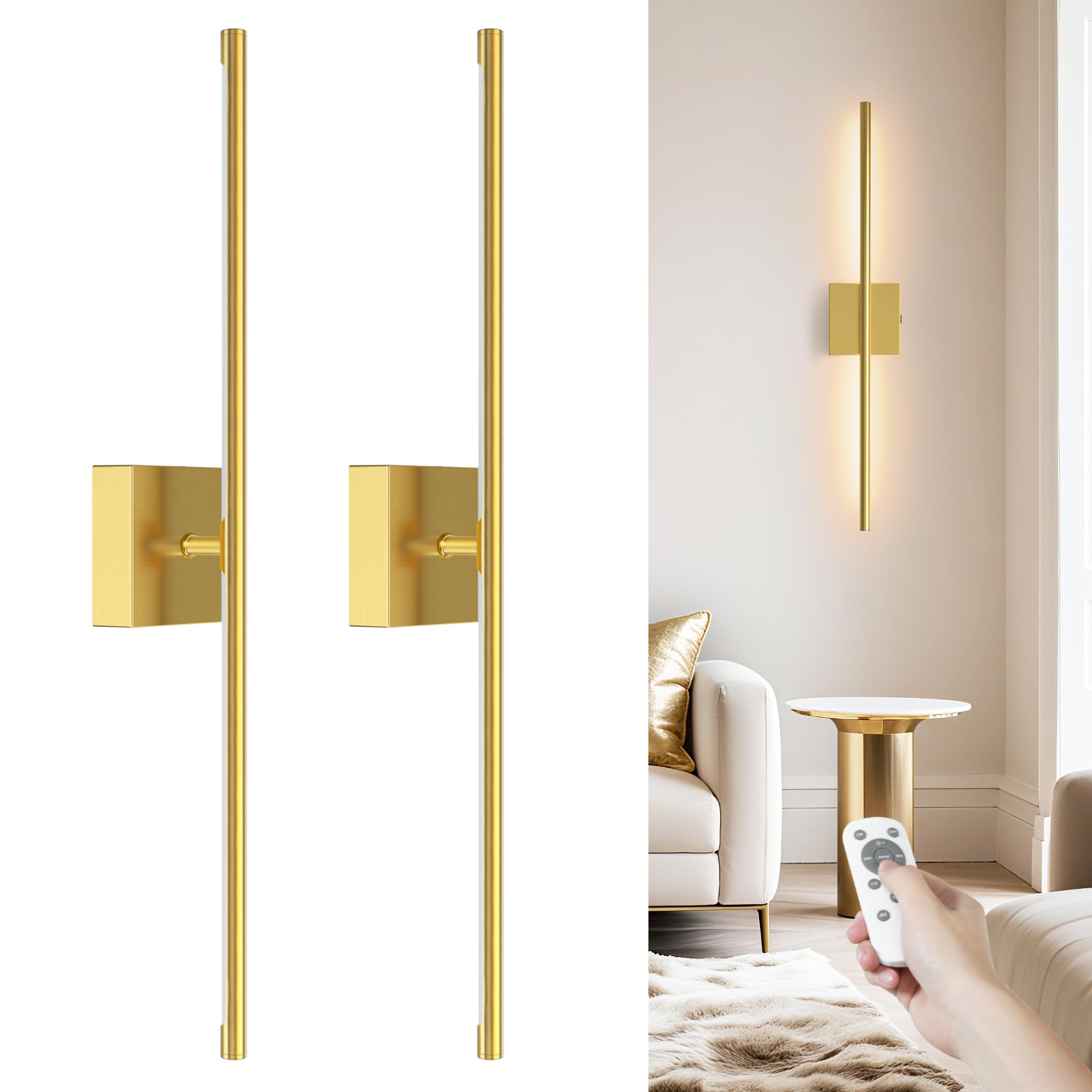 LED Wireless Wall Sconce With Motion Sensor – USB Rechargeable, 3 CCT (2700K/4500K/6500K), Gold Finish, Battery Operated For Hallways & Bedrooms