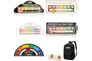 NrPeak 5 Pcs Interactive Social Battery Enamel Pin - Interactive Slide Design Shows Mood - Fun Metal Pins for Backpacks, Jack