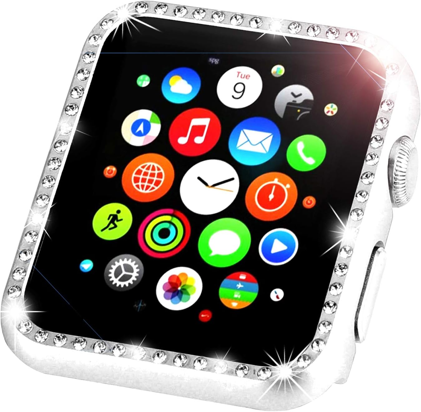 Leotop Compatible with Apple Watch Case Series 6 5 4 SE 40mm 44mm, Metal Bumper Protective Cover Bling Shiny Frame Rhinestone Glitter Diamond Compatible iWatch for Women Girls (Diamond Silver, 44mm)