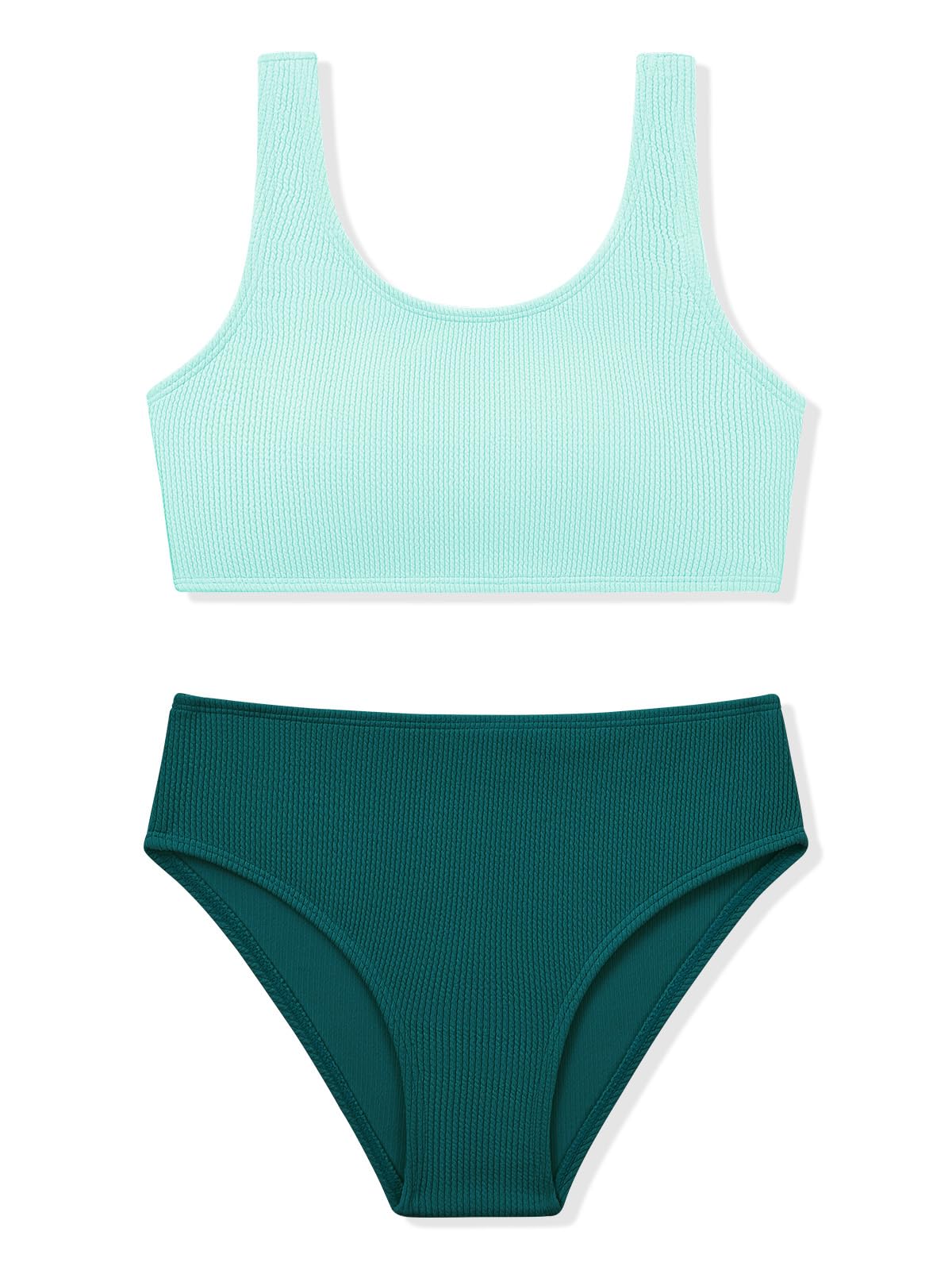 Photo 1 of URMAGIC Girls Two Piece Swimsuits Ribbed Bikini Sets Swimming Bathing Suit Beach Sport Athletic Teen Girls Swimwear